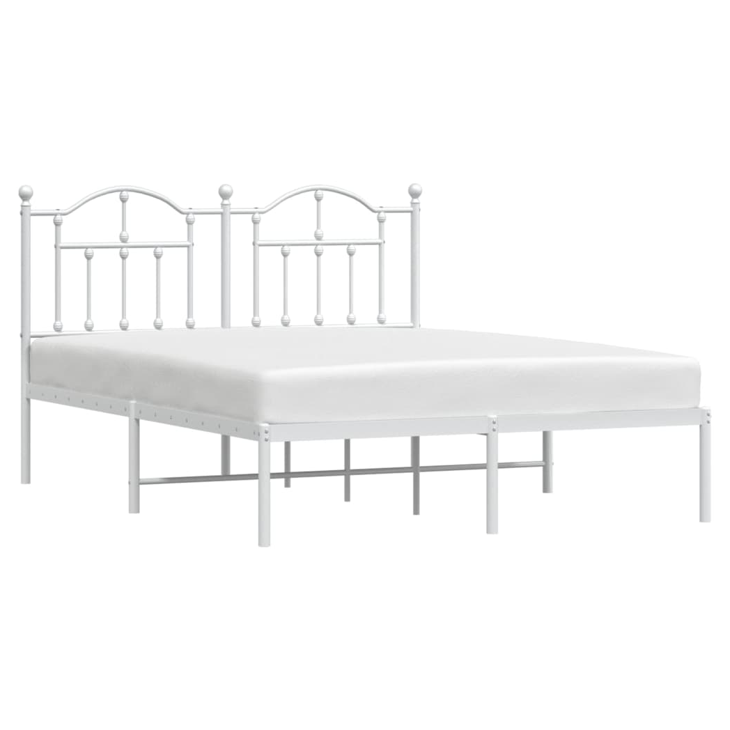 Metal Bed Frame with Headboard White 140x200 cm