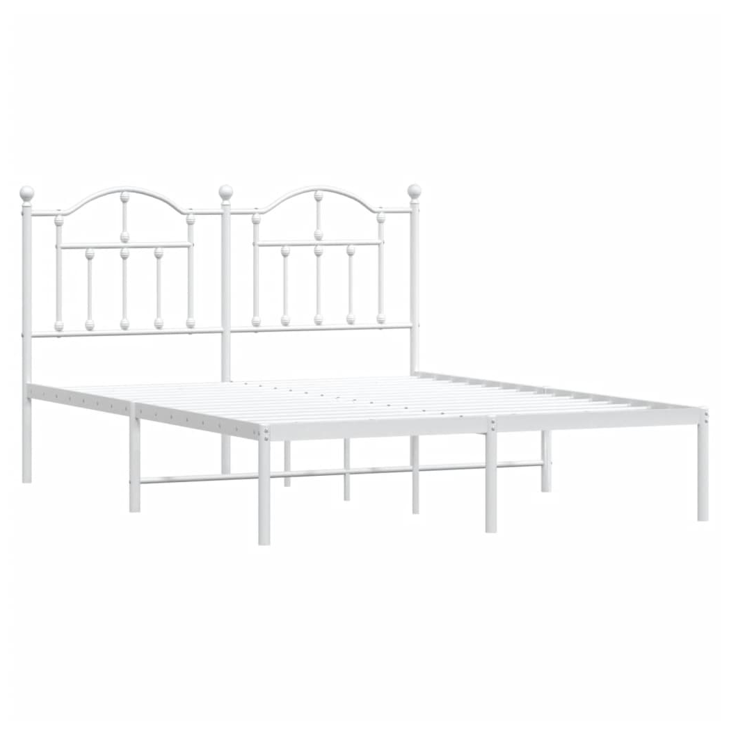 Metal Bed Frame with Headboard White 140x200 cm