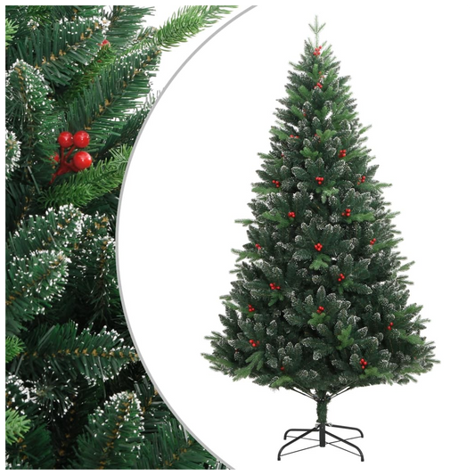 Artificial Hinged Christmas Tree with Red Berries 210 cm