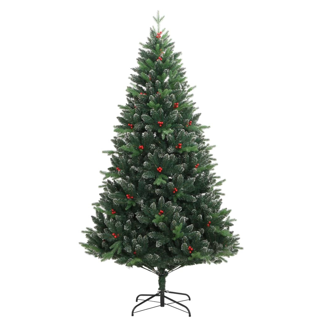 Artificial Hinged Christmas Tree with Red Berries 210 cm