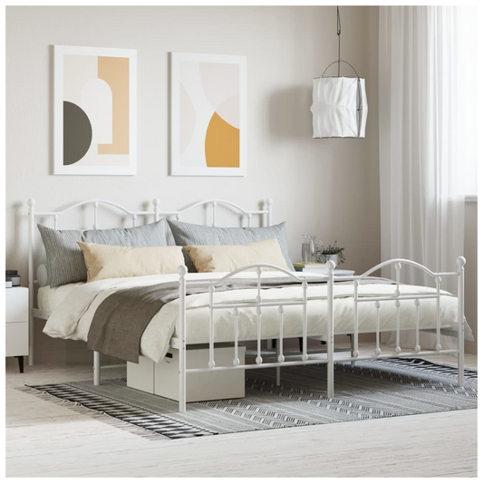 Metal Bed Frame with Headboard and Footboard White 180x200 cm Super King
