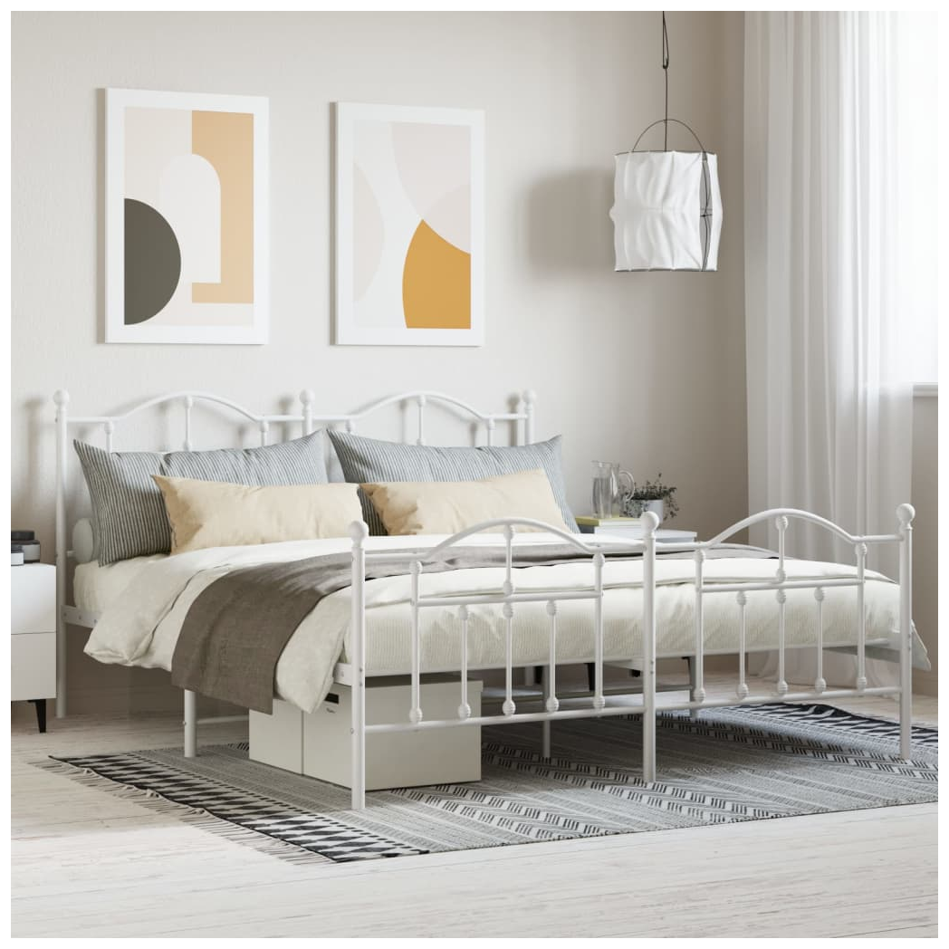 Metal Bed Frame with Headboard and Footboard White 180x200 cm Super King