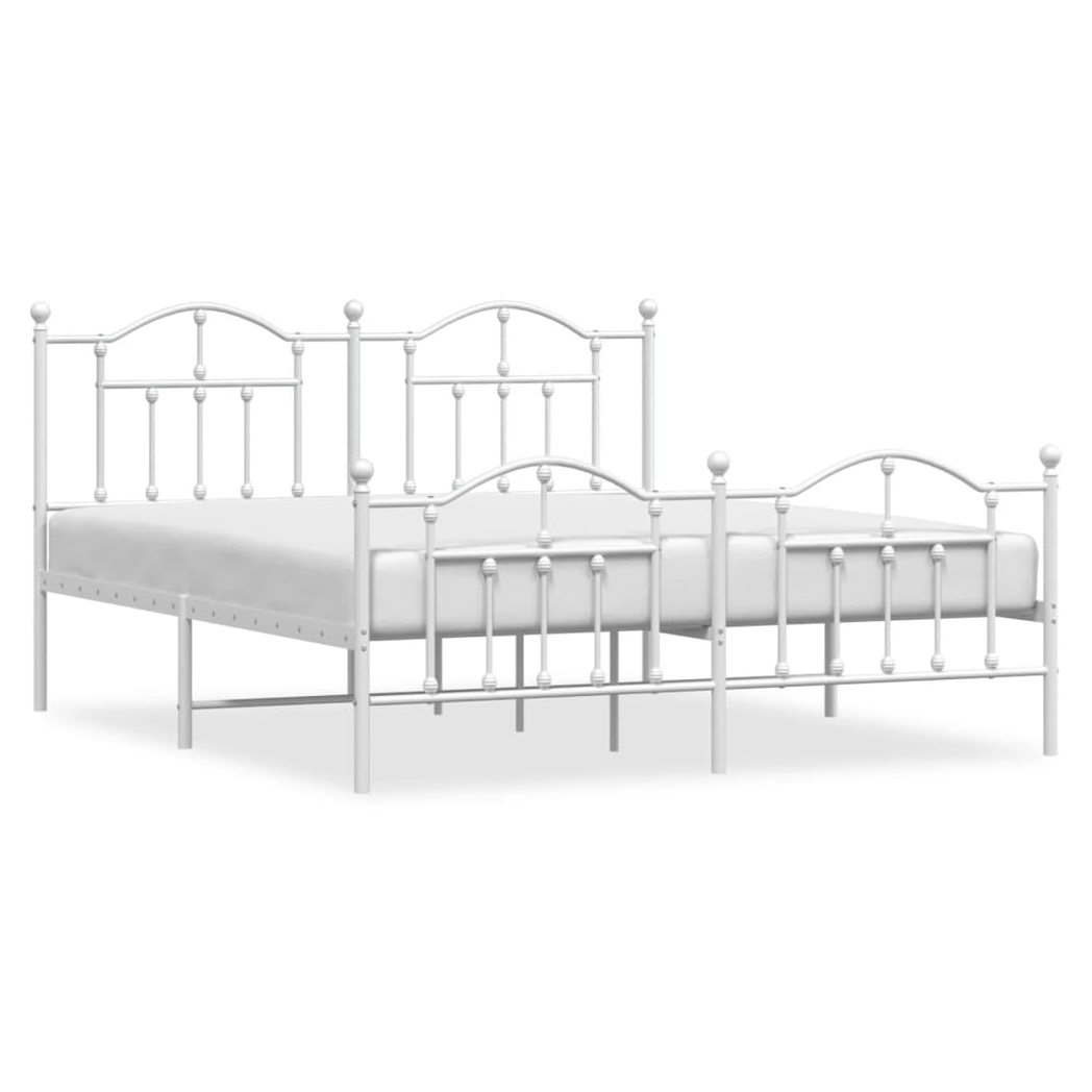 Metal Bed Frame with Headboard and Footboard White 180x200 cm Super King