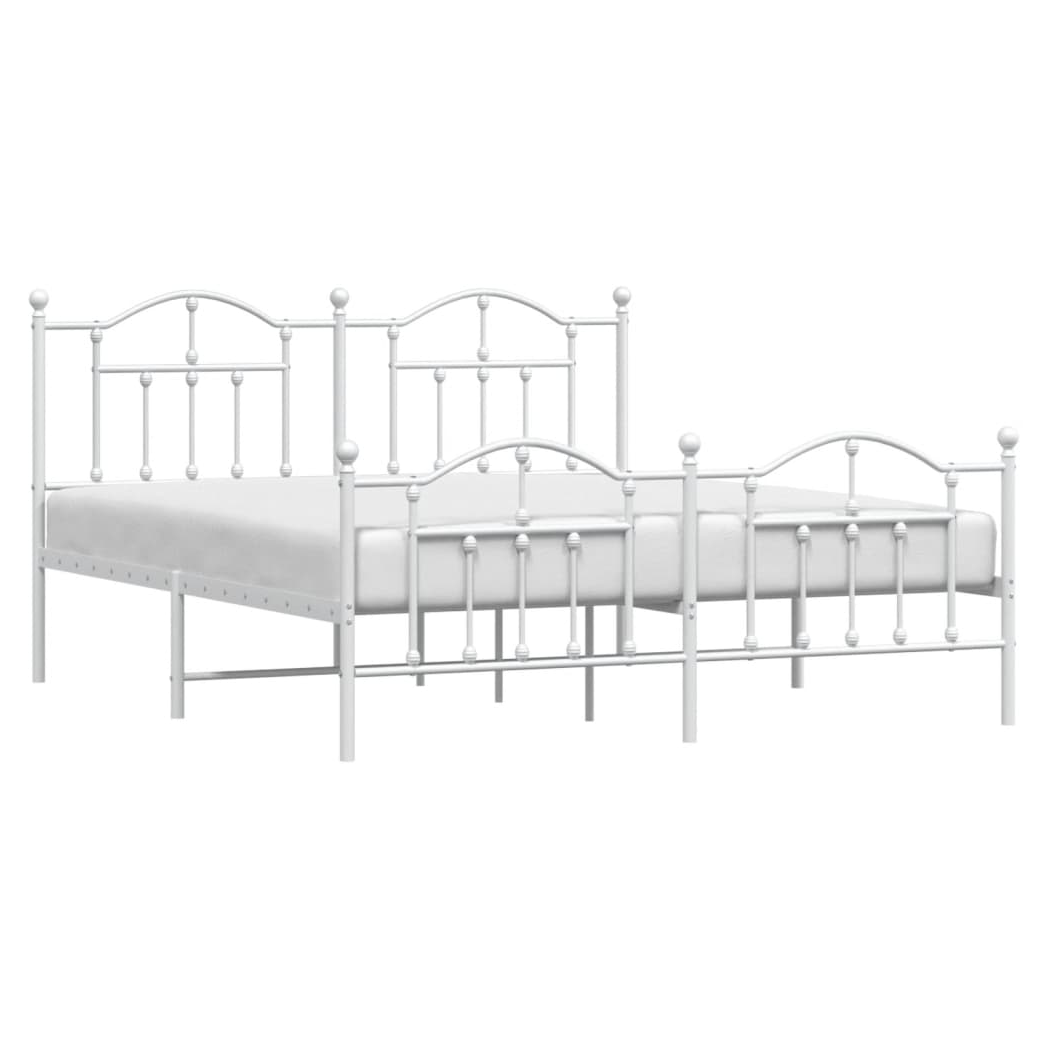 Metal Bed Frame with Headboard and Footboard White 180x200 cm Super King