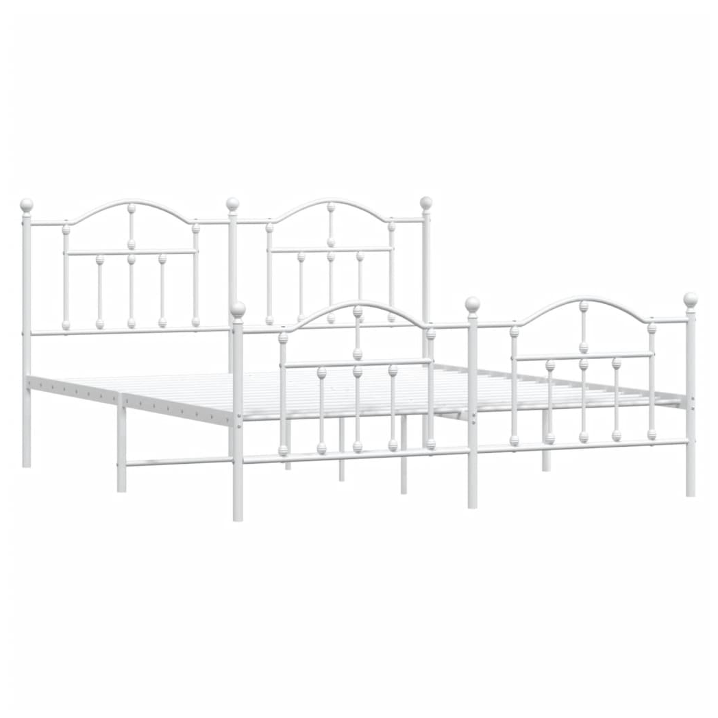 Metal Bed Frame with Headboard and Footboard White 180x200 cm Super King
