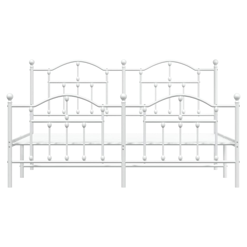 Metal Bed Frame with Headboard and Footboard White 180x200 cm Super King