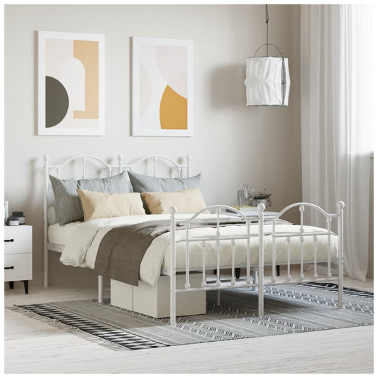 Metal Bed Frame with Headboard and Footboard White 120x190 cm Small Double