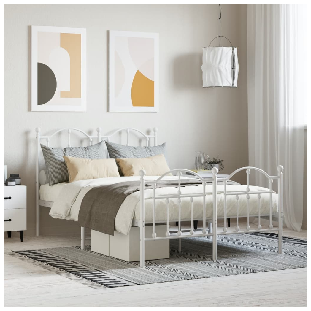 Metal Bed Frame with Headboard and Footboard White 120x190 cm Small Double