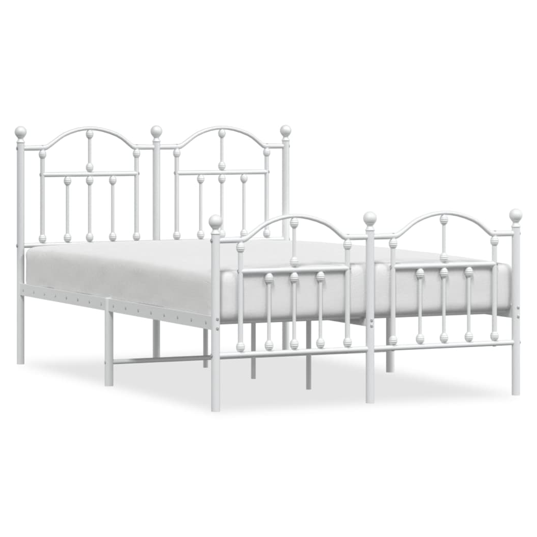 Metal Bed Frame with Headboard and Footboard White 120x190 cm Small Double