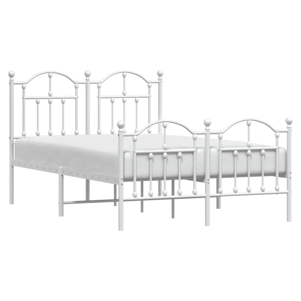 Metal Bed Frame with Headboard and Footboard White 120x190 cm Small Double