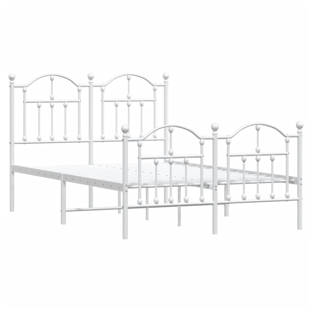 Metal Bed Frame with Headboard and Footboard White 120x190 cm Small Double