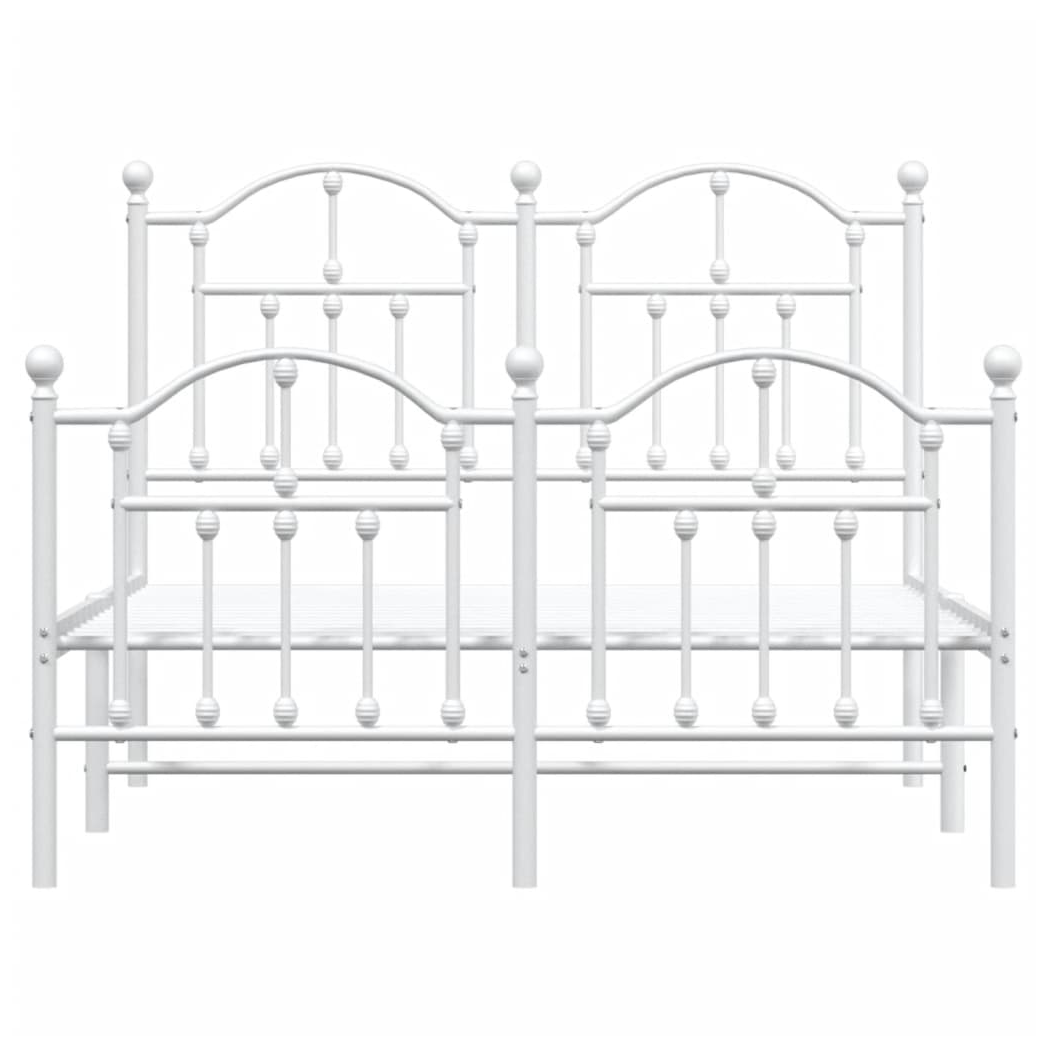 Metal Bed Frame with Headboard and Footboard White 120x190 cm Small Double