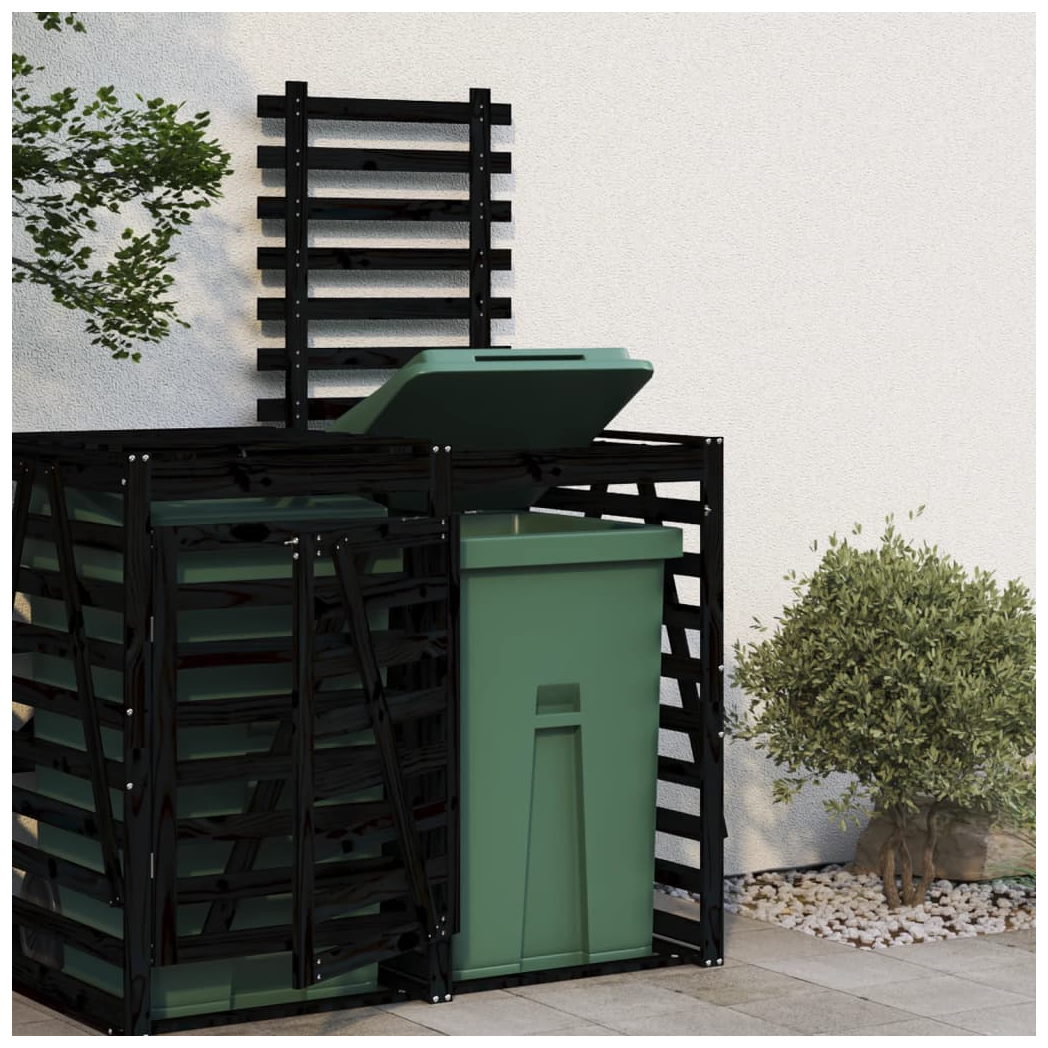 Wheelie Bin Storage Extension Black Solid Wood Pine