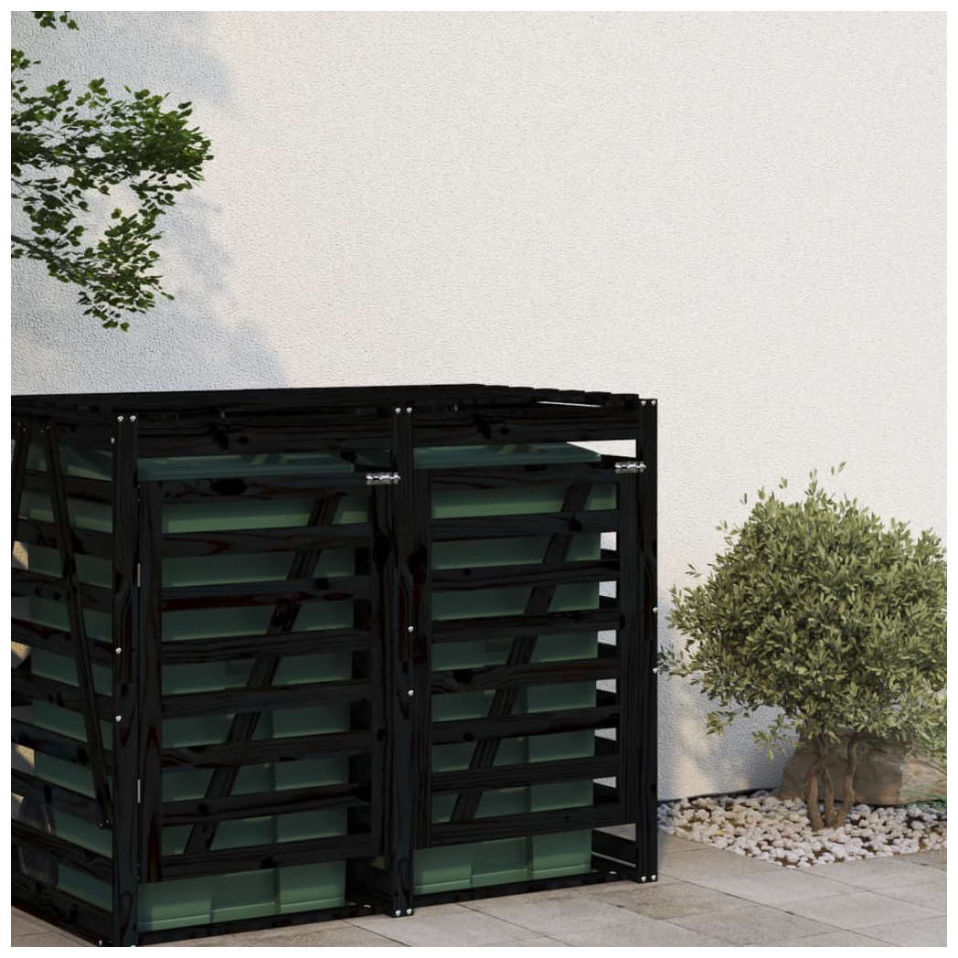 Wheelie Bin Storage Extension Black Solid Wood Pine