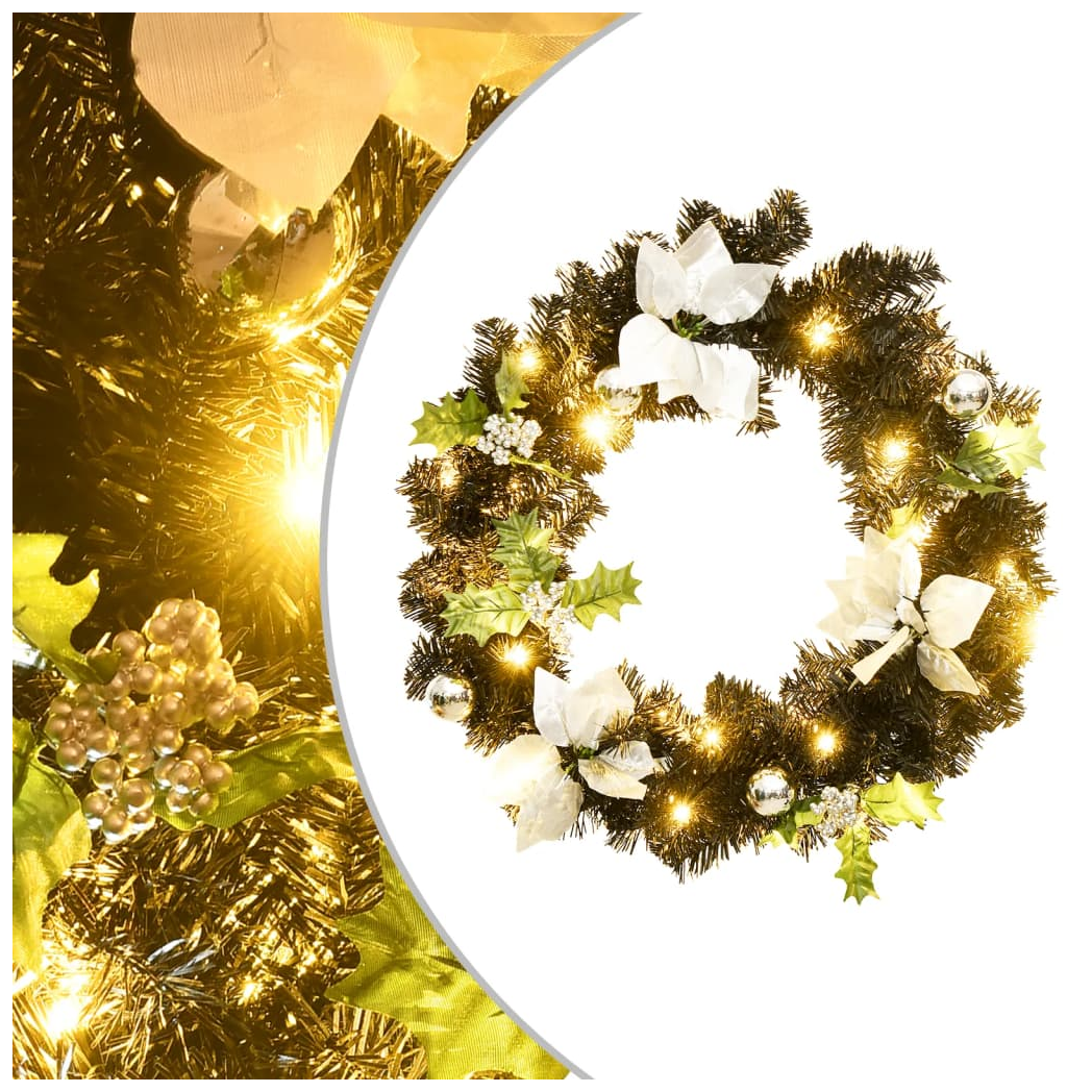 Christmas Wreath with LED Lights Black 60 cm PVC