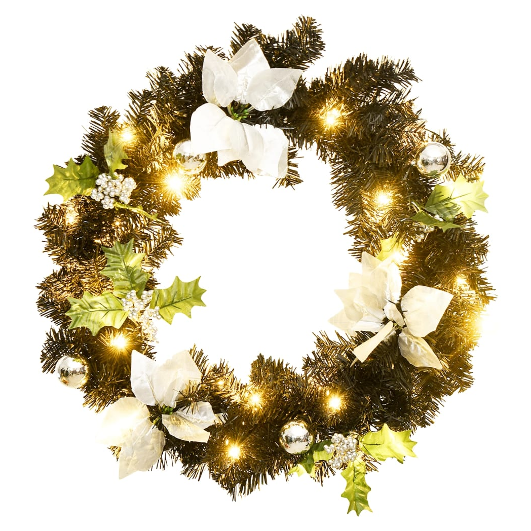 Christmas Wreath with LED Lights Black 60 cm PVC