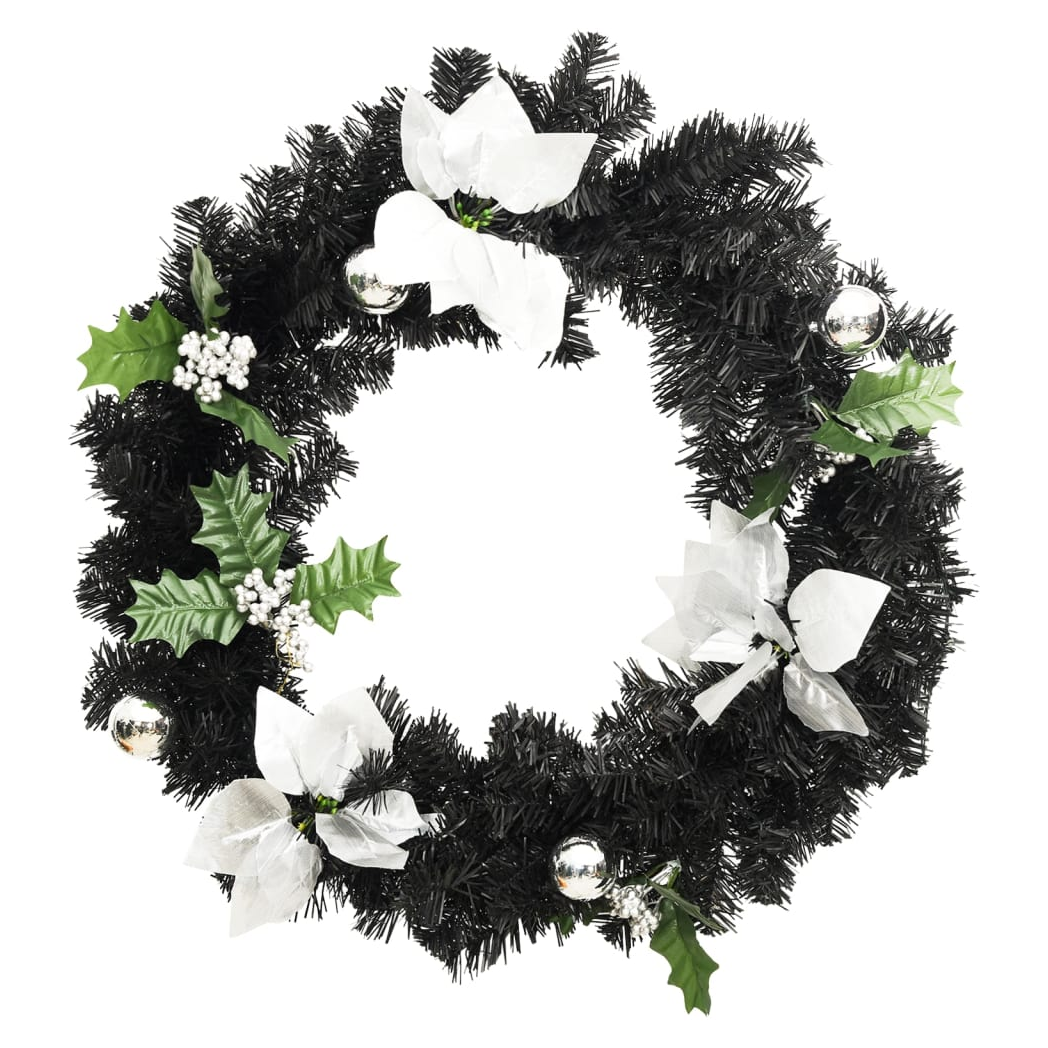 Christmas Wreath with LED Lights Black 60 cm PVC