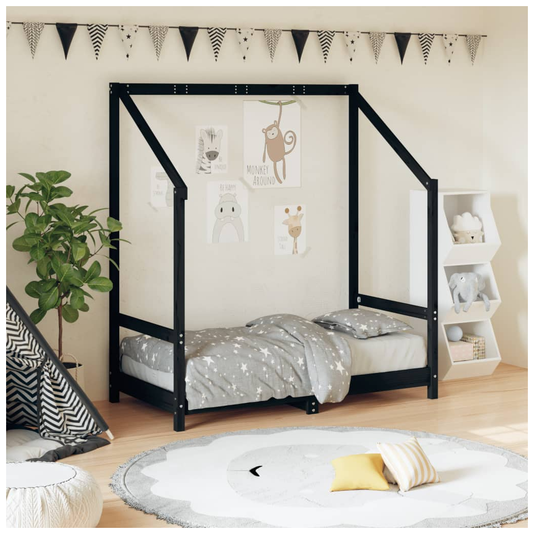 Kids Bed Frame Black 70x140 cm Solid Wood Pine
