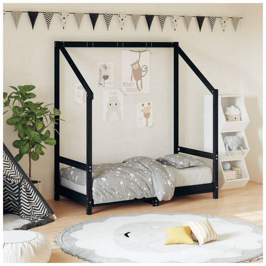 Kids Bed Frame Black 70x140 cm Solid Wood Pine