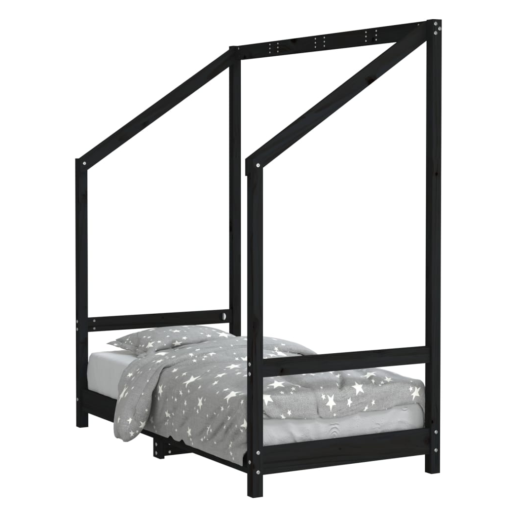 Kids Bed Frame Black 70x140 cm Solid Wood Pine