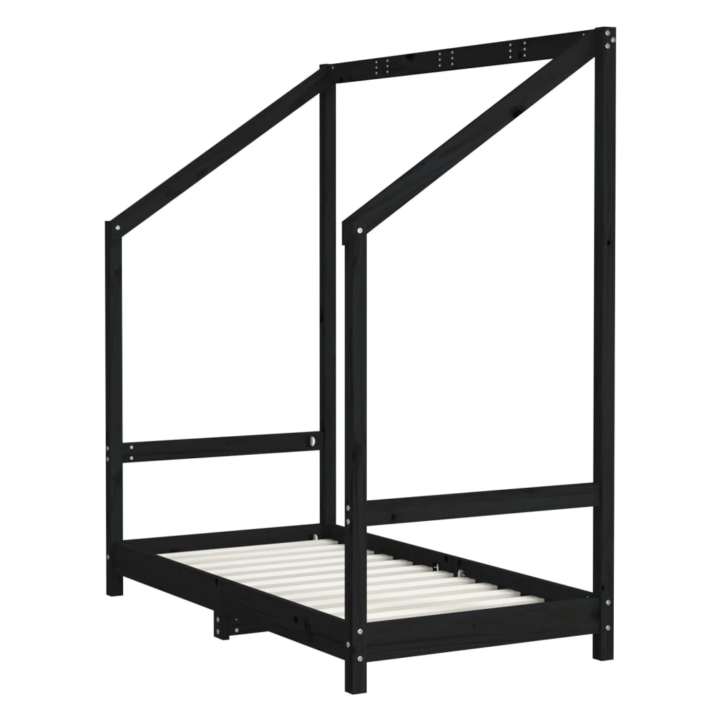Kids Bed Frame Black 70x140 cm Solid Wood Pine