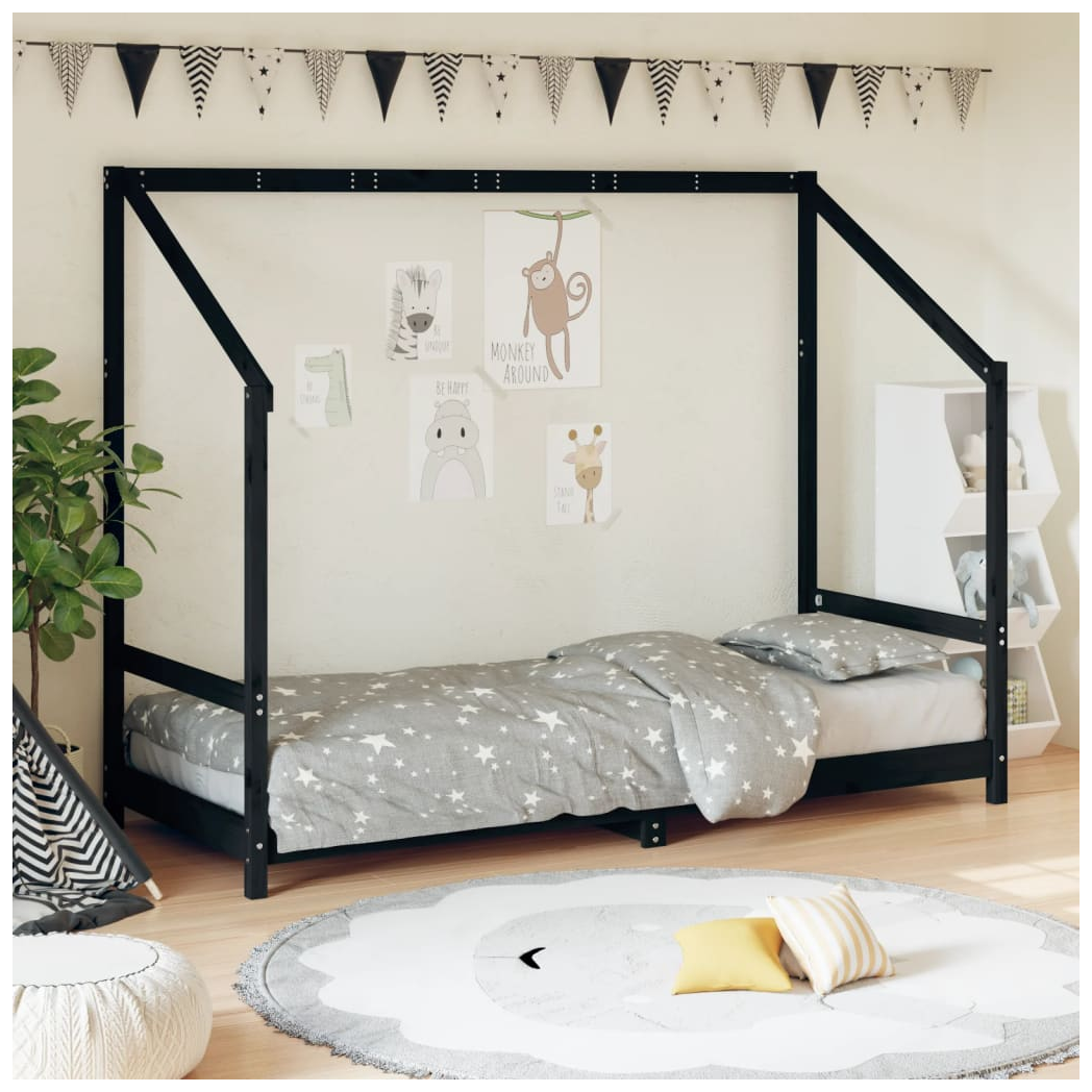 Kids Bed Frame Black 80x200 cm Solid Wood Pine