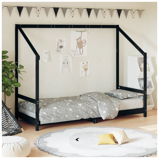Kids Bed Frame Black 80x200 cm Solid Wood Pine