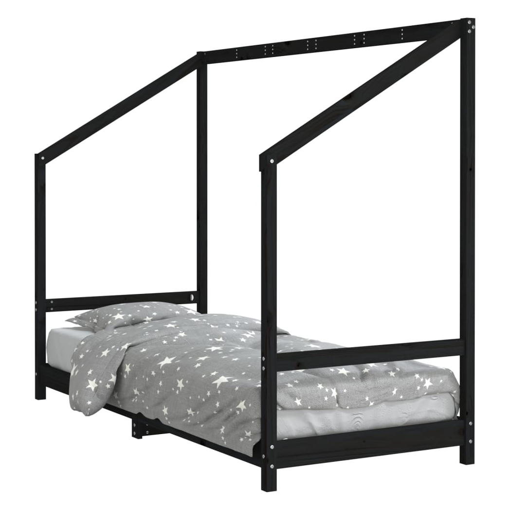 Kids Bed Frame Black 80x200 cm Solid Wood Pine