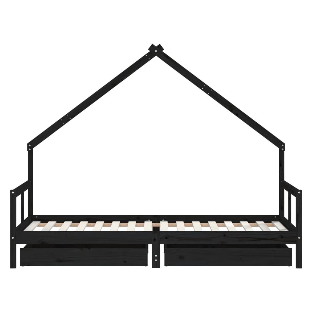 Kids Bed Frame with Drawers Black 80x200 cm Solid Wood Pine