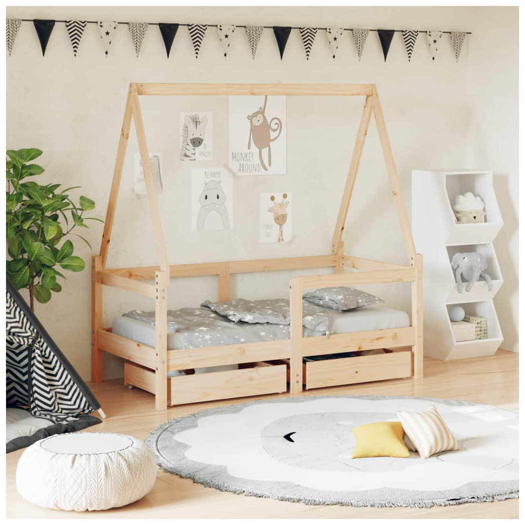 Kids Bed Frame with Drawers 70x140 cm Solid Wood Pine