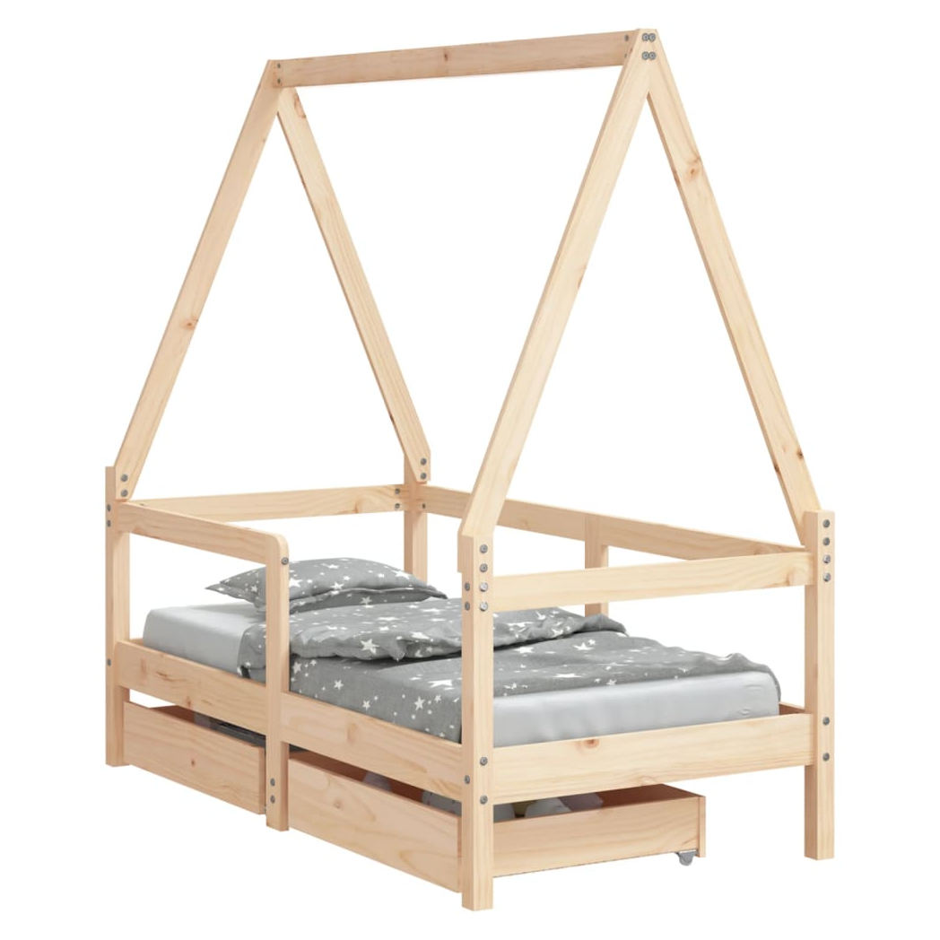 Kids Bed Frame with Drawers 70x140 cm Solid Wood Pine