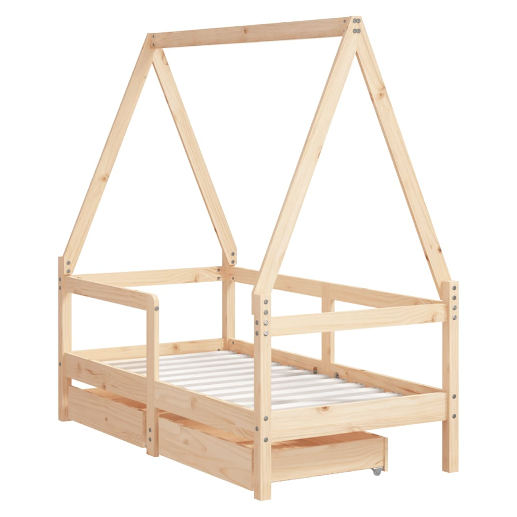 Kids Bed Frame with Drawers 70x140 cm Solid Wood Pine