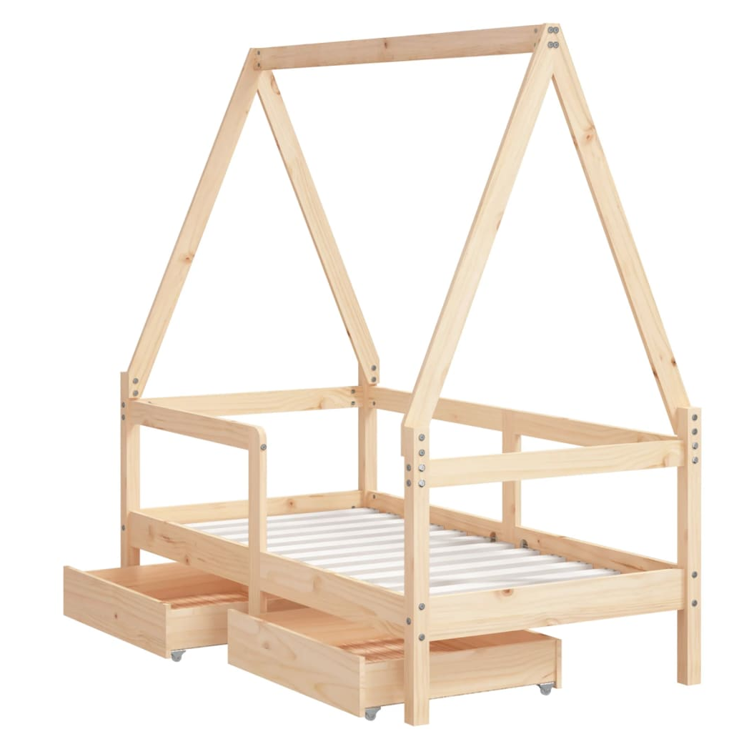 Kids Bed Frame with Drawers 70x140 cm Solid Wood Pine
