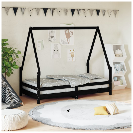 Kids Bed Frame Black 80x160 cm Solid Wood Pine