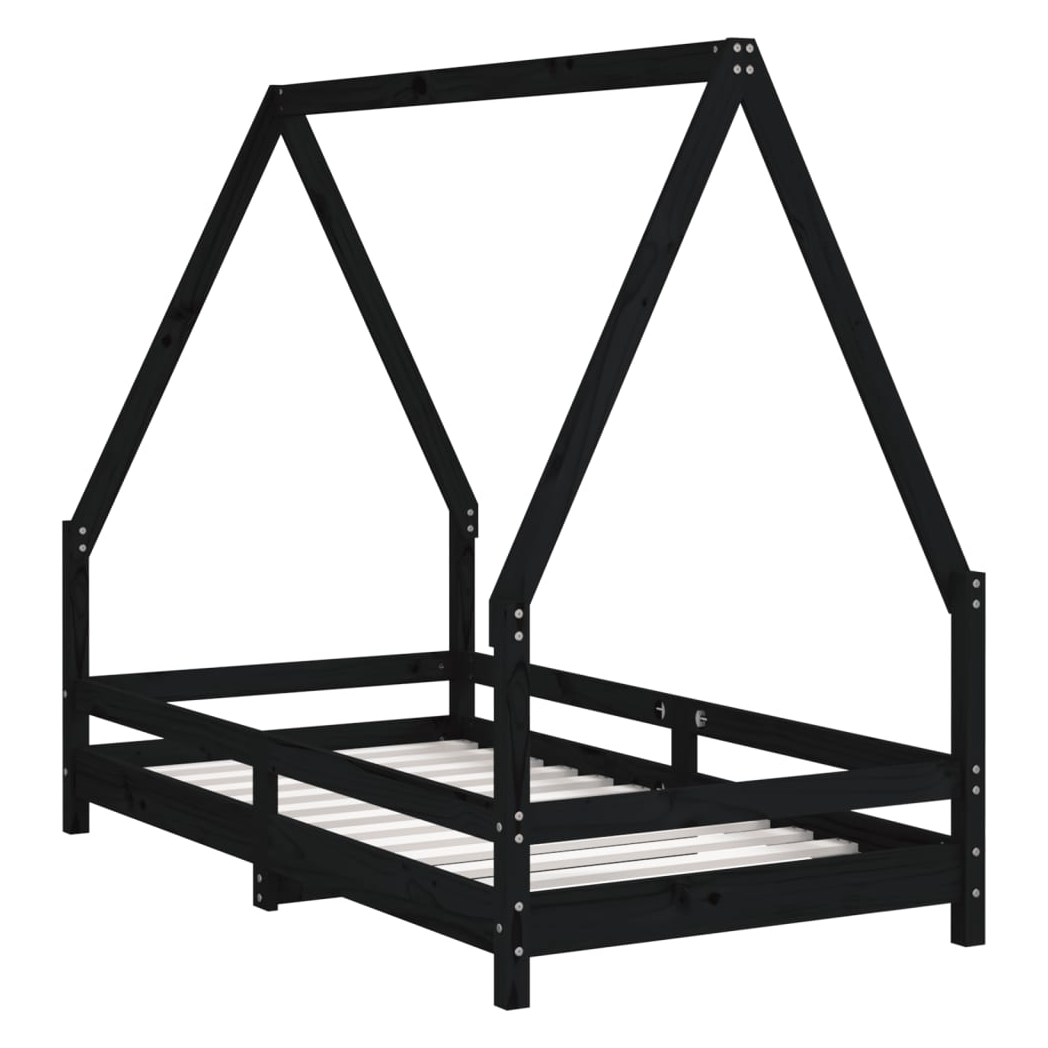 Kids Bed Frame Black 80x160 cm Solid Wood Pine