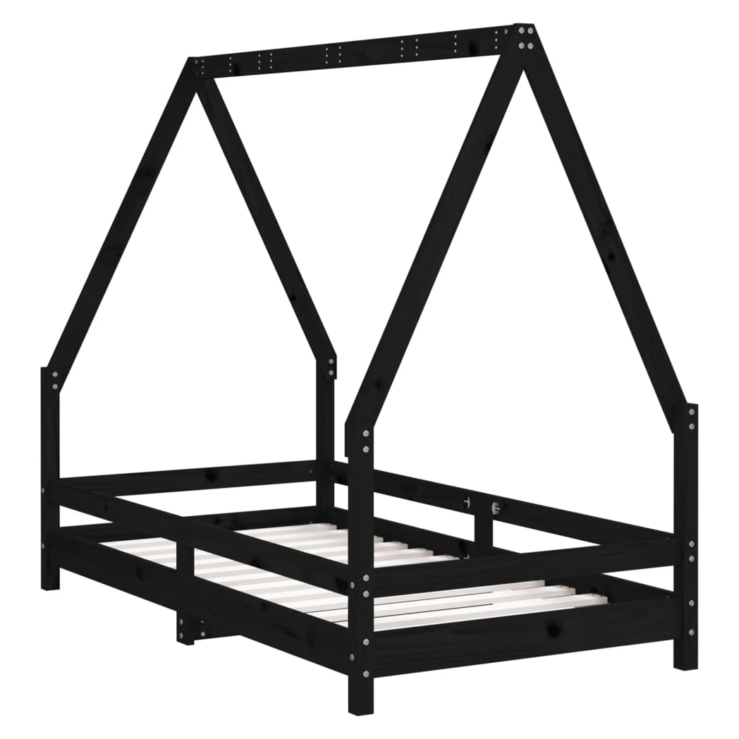 Kids Bed Frame Black 80x160 cm Solid Wood Pine