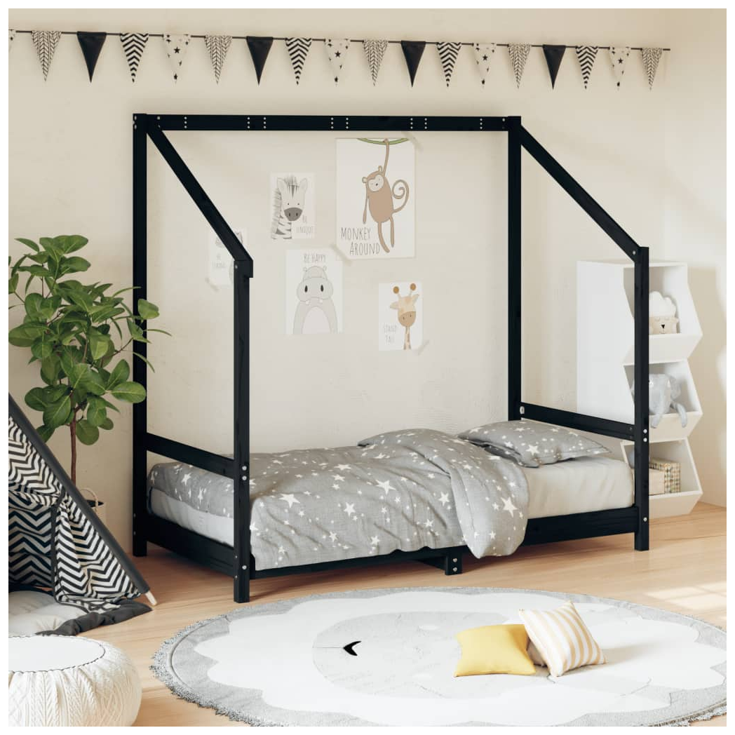 Kids Bed Frame Black 80x160 cm Solid Wood Pine
