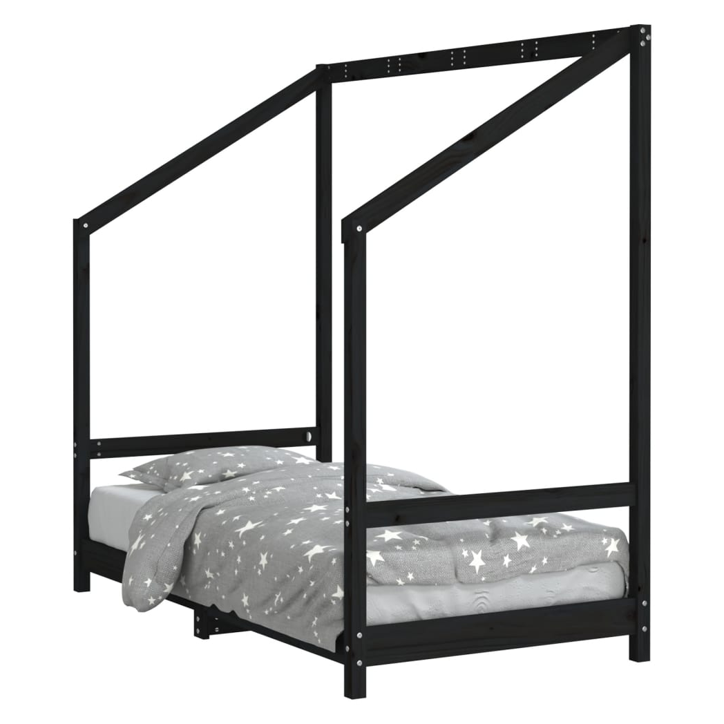 Kids Bed Frame Black 80x160 cm Solid Wood Pine
