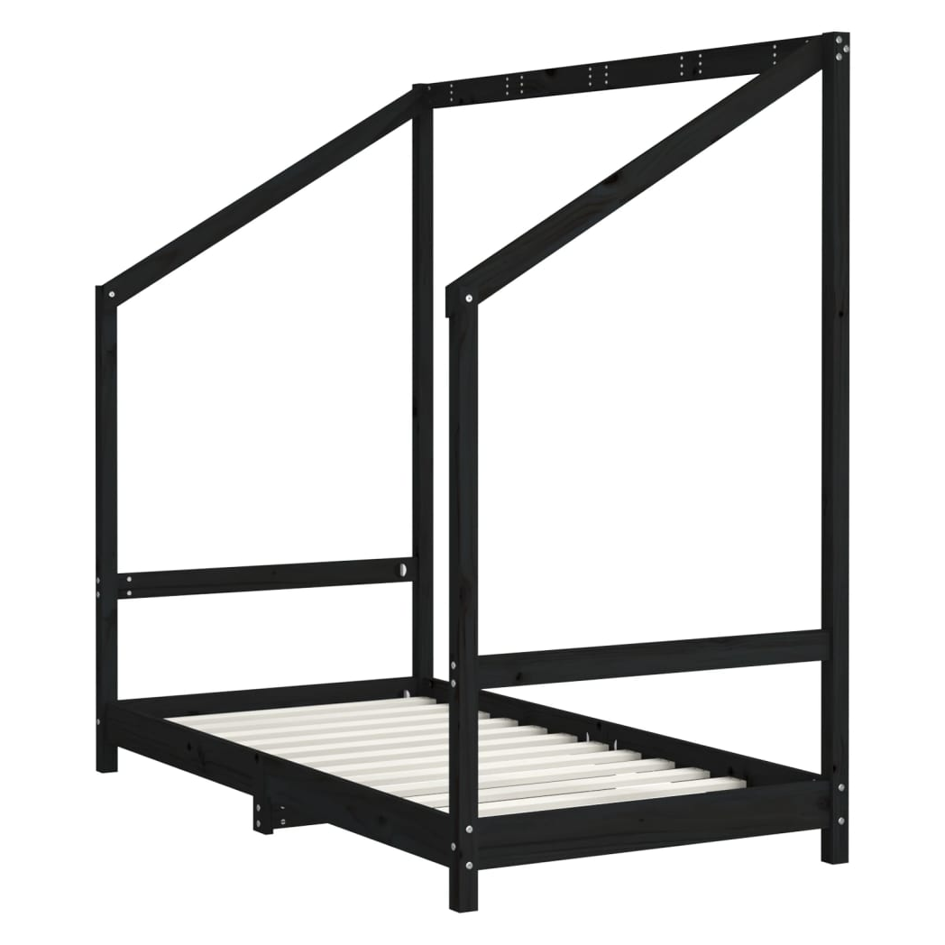 Kids Bed Frame Black 80x160 cm Solid Wood Pine