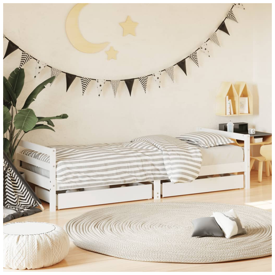 Kids Bed Frame with Drawers White 80x200 cm Solid Wood Pine