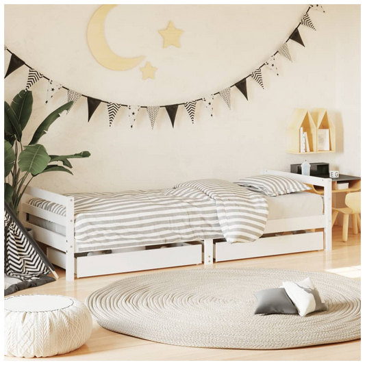 Kids Bed Frame with Drawers White 80x200 cm Solid Wood Pine