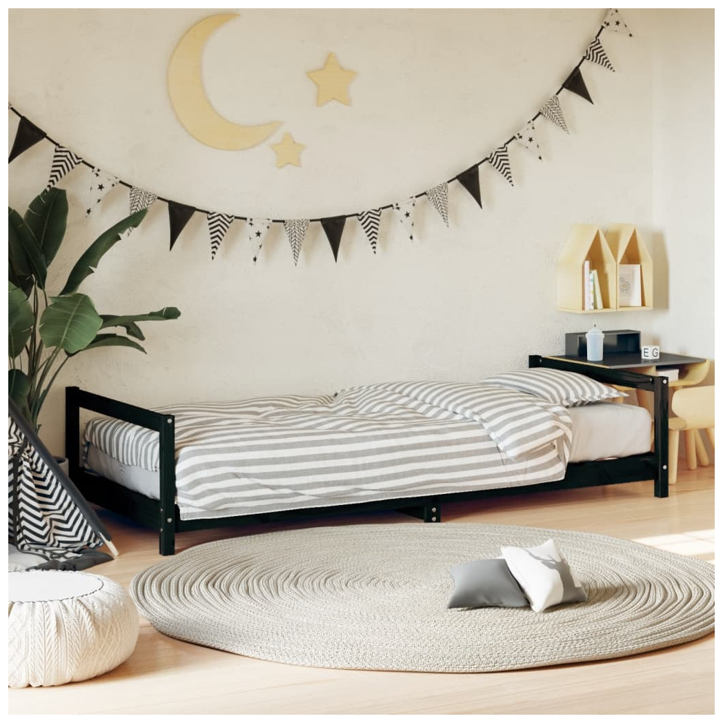 Kids Bed Frame Black 80x200 cm Solid Wood Pine