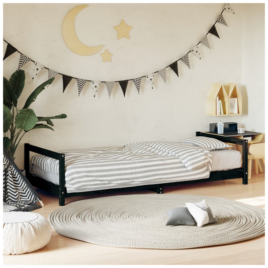 Kids Bed Frame Black 80x200 cm Solid Wood Pine