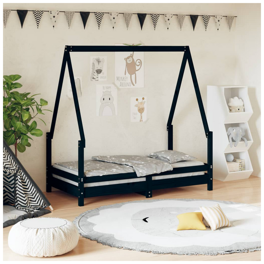 Kids Bed Frame Black 70x140 cm Solid Wood Pine