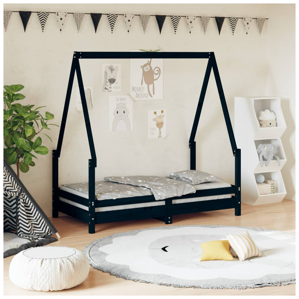 Kids Bed Frame Black 70x140 cm Solid Wood Pine