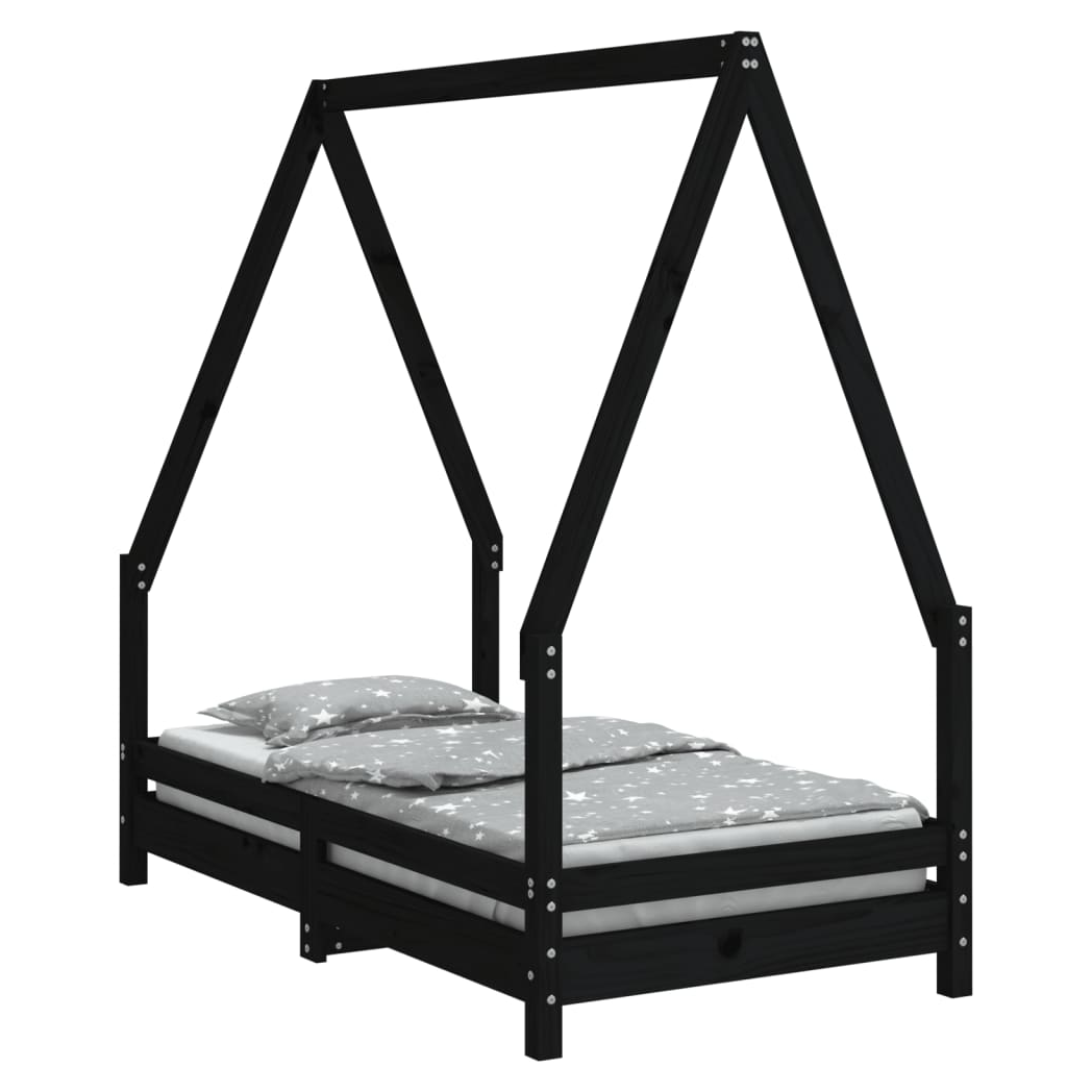 Kids Bed Frame Black 70x140 cm Solid Wood Pine