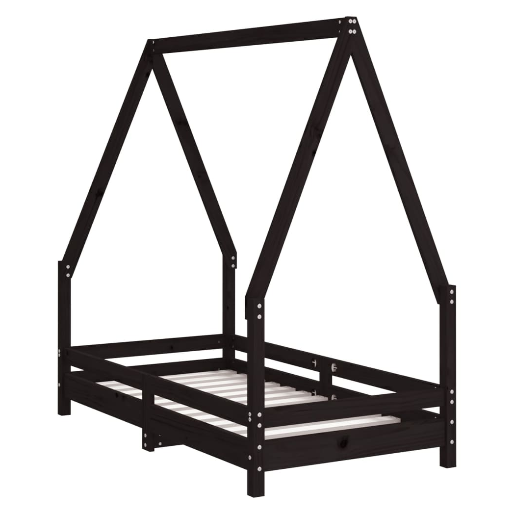 Kids Bed Frame Black 70x140 cm Solid Wood Pine