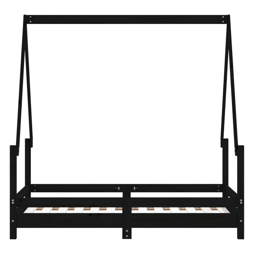 Kids Bed Frame Black 70x140 cm Solid Wood Pine