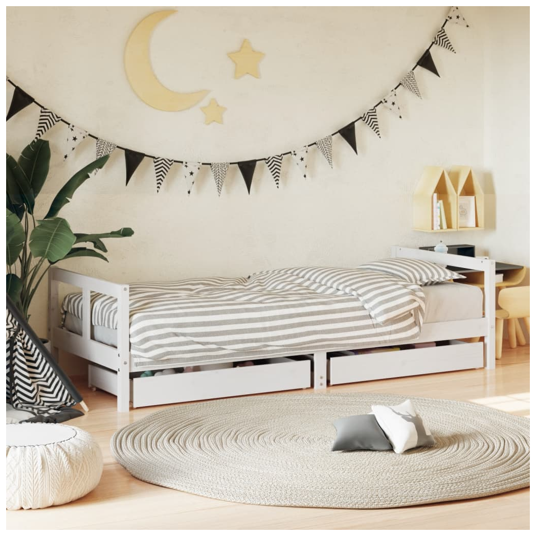 Kids Bed Frame with Drawers White 80x200 cm Solid Wood Pine