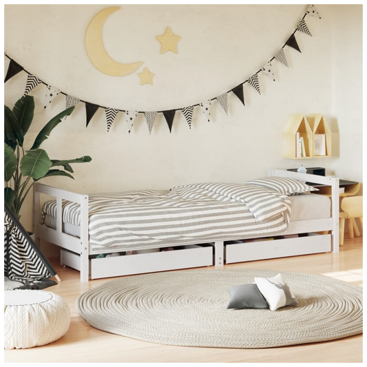 Kids Bed Frame with Drawers White 80x200 cm Solid Wood Pine